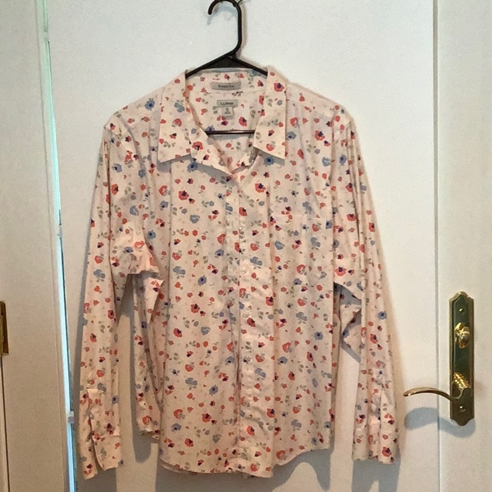 Cream with coral and blue flowers shirt